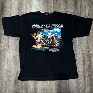 Harley-Davidson Black Tee with Motorcycle Graphic Y2K Size XL‎